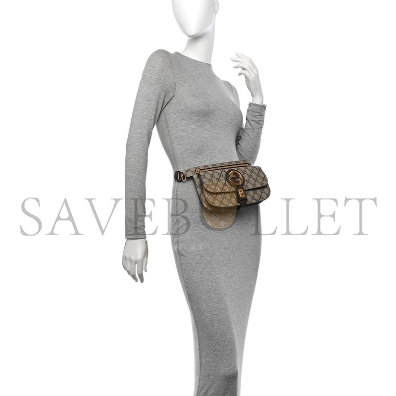 GUCCI GG SUPREME MONOGRAM TEXTURED DOLLAR CALFSKIN BLONDIE BELT BAG BEIGE EBONY NEW ACERO 718154 (24*5*4cm)